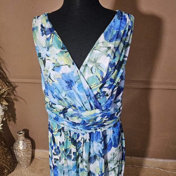 Connected floral blue , green dress sleeveless v neck sz 14W - Picture 4 of 10